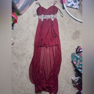 B. Smart Burgundy Beaded Empire Waist Gown